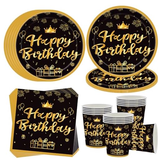 OMZSXK Vajilla de fiesta cumpleaños para 16 invitados, decoración de cumpleaños, vasos de papel, servilletas, hombres, mujeres, niños