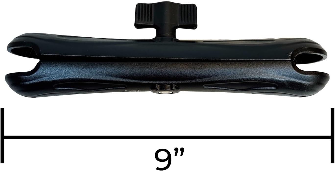 9 Inch Double Socket Arm for 1.5" C-Size Mounts – Long Arm, Adjustable Aluminum for Transducer Poles, Sonar, & Marine Electronics - Compatible with RAM Mounts