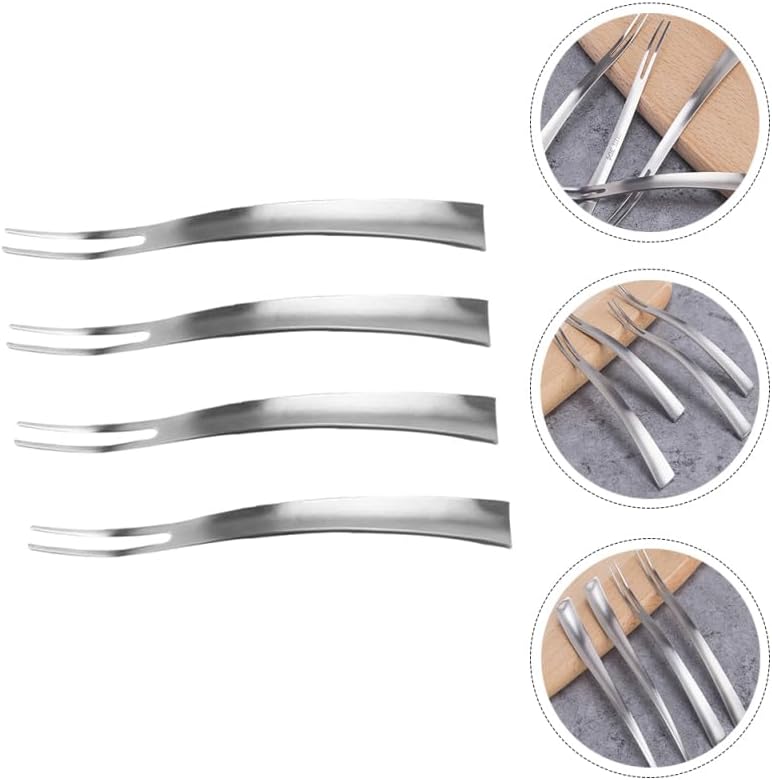 Unomor Stainless Steel Fruit Forks 4 Pcs 5.11 Inch Two Prong Mini Dessert Forks for Fruit Salad Appetizers Cake Serving Flatware for Home Party