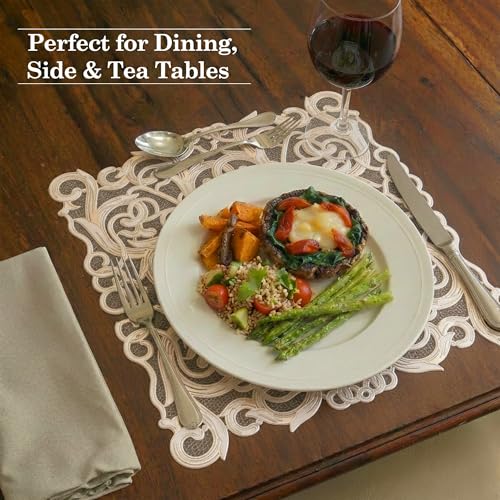 Image of Kuber Industries Leather Table Mats Set of 6 | Placemat /Dining Table Mat for Family Functions | Circle Flower Square Design - Cream & Golden