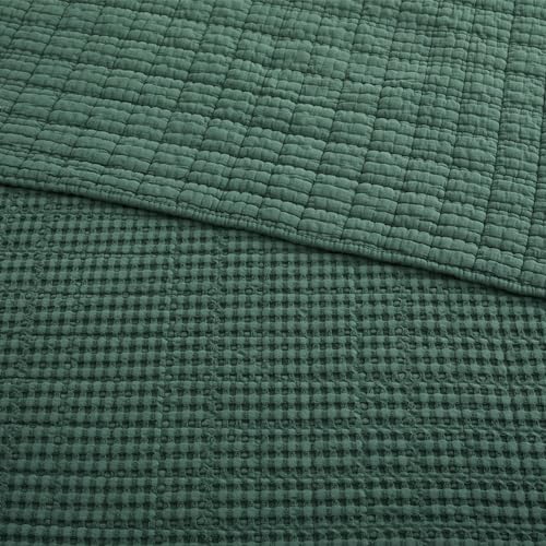 Image of Levtex Home Mills Waffle Queen Bedspread Set (104x106in) with 2 Pillow Shams (26x20in) - Forest Green - 100% Cotton Queen Size Bedspread Set - Lightweight, Soft, Pre-Washed