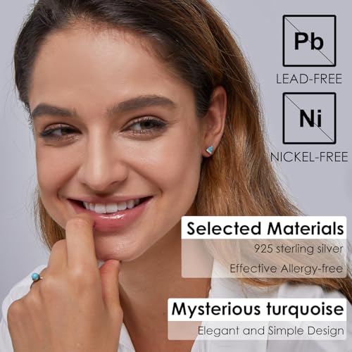 Michooyel Turquoise Stud Earrings for Women, 925 Sterling Silver and Handmade Turquoise Earrings Triangle Cut Simple Jewelry Earring3