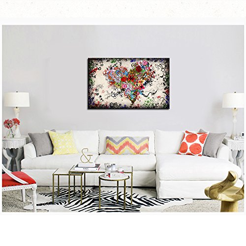 Sechars - Modern Canvas Wall Art Love Heart Painting For Bedroom Living Room Decor Vintage Doodle Posters Framed Abstract Home Decoration (20X32Inch) #TOP1