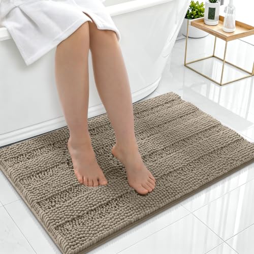 Image of Smiry Thick Chenille Bathroom Rugs 36x24, Absorbent Bath Mat, Warm Taupe