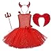 IWEMEK 4PCS Bébé Enfants Filles Ange Diable Déguisement Robe Tutu Robe +Ailes d'ange +Bandeau +Baguette Magique Trident Accessoires Carnaval Halloween Costume Tenues De Fête Rouge 9-10 Ans