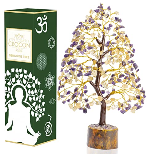 Image of Crocon Amethyst & Citrine Crystal Tree of Life 10-12 inch Healing Crystals | House Warming Gift New Home Decor, Birthday Gift for Women, Mom Her Anniversary Presents, Unique Home Office Decor Idea