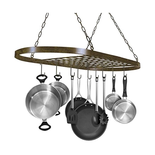 Sorbus® Pot and Pan Rack for Ceiling with Hooks — Decorative Oval Mounted Storage Rack — Multi-Purpose Organizer for Home, Restaurant, Kitchen Cookware, Utensils, Books, Household (Rustic)