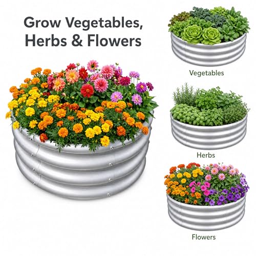 Reachible 2Pack 2x2x1 FT Round Galvanized Raised Garden Bed Kit, Outdoor Metal Planter Box for Vegetables, Herbs, Fruits and Flowers, Metal Planter Box, (Silver) — view 6