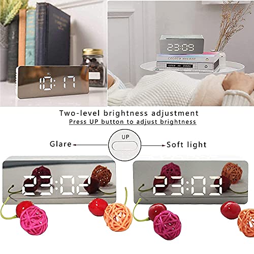 Image of Digital LED Mirror Alarm Clock with Auto Sensor Backlight, Temperature & Date Display, Snooze Function Table Desk Clock for Bedroom, Office, Students Home Decor Mirror Finish Clock