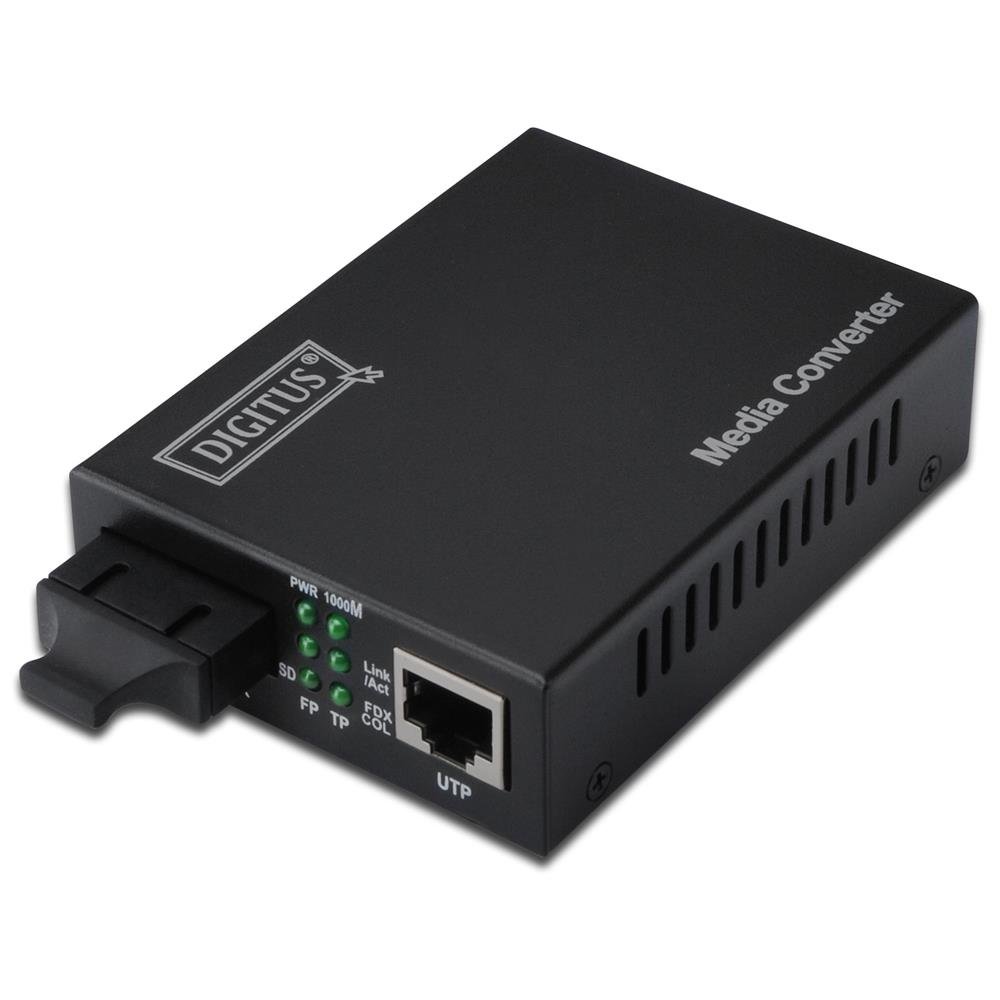 DIGITUS Medienkonverter - Singlemode - Gbit Ethernet - RJ45 / SC - 1310nm Wellenlänge - Bis 40km - Schwarz