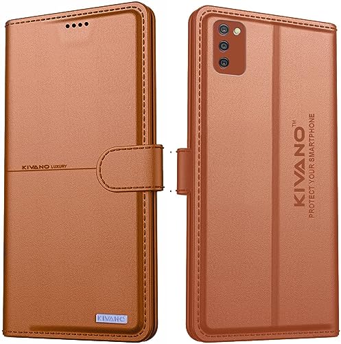 Image of KIVANO Compatible with Samsung Galaxy A03s Flip Cover | Leather Finish | Inside Pockets & Inbuilt Stand | Shockproof Wallet Style Magnetic Closure Back Cover Case