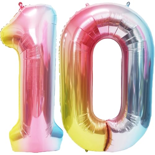 Image of Rainbow Number Balloons Birthday Balloons - Giant Number 10 Balloon 40 inch, Numbers Balloon Birthday Decorations, Rainbow Party Supplies for Baby Shower