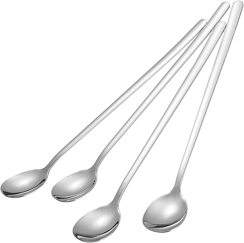 Briout Cuchara de mango largo de 9 pulgadas, 4 cucharas de café helado, cucharas de té de helado, cucharas de cóctel de acero inoxidable 188 prémium