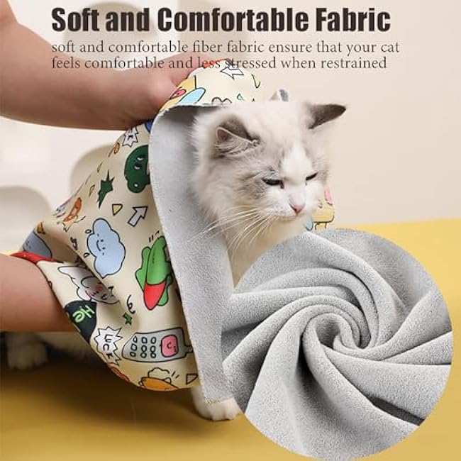 27.6'' Cat Grooming Wrap Cat Wrap for Cutting Nails, Anti-Escape Cat Restraint Wraps for Medicine Nail Clipping Ear Cleaning, Self-Adherent Cat Swaddle Wrap with Nail Clipper - Within 15lbs-QDExQMaD