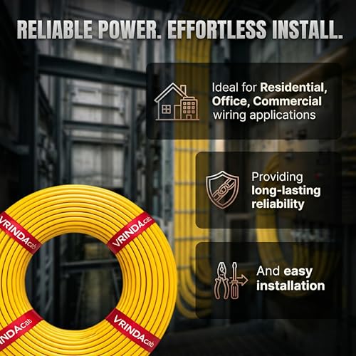 Image of Multi-Strand Copper Flame Retardant House Wire (4mm Gauge) | PVC Insulated Copper Wire | Electric Wire Cable for Industrial and Domestic Connections (Yellow, 90 meter)