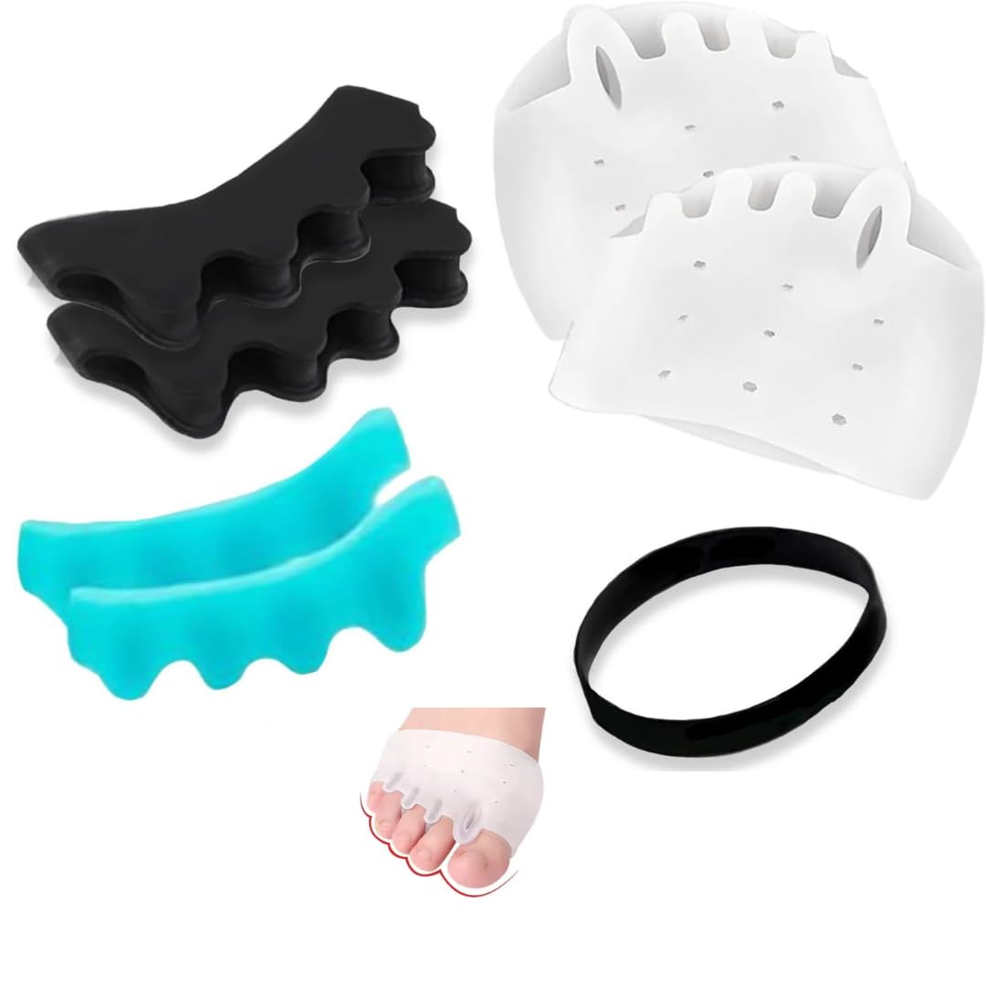 QUALITYLUX (7 uds): 4 Separadores de Dedos de los Pies + 1 Banda Anti-Juanetes + 2 Plantillas Terapéuticas | Dedos Torcidos o Superpuestos | Corrector Dedos Pies | Restore Feet | Separador Dedos