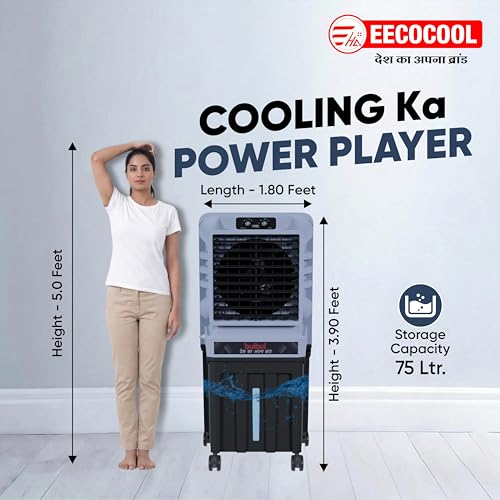 Image of EECOCOOL Bulbul 75 L Desert Air Cooler for Home, Large Honeycomb Cooling Pad with Auto Swing Technology | Inverter Compatible, Powerful Airflow Cooler for Room & Low Power Consumption
