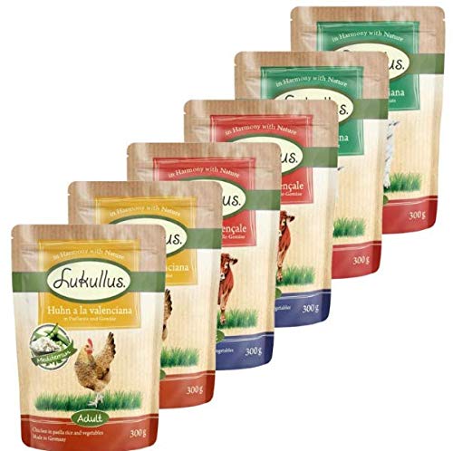 Lukullus Pouches Mediterranean Mixed Saver Pack 24 x 300g Wet Dog Food Pouches Tasty Varieties & Suitable for Fully-grown Dogs Perfect for Gourmet Dogs Protein