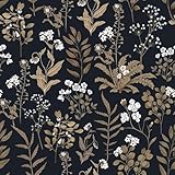 Abyssaly Black and Gold Wallpaper Dark Floral Peel and Stick Wallpaper Vintage Leaf Contact Paper Removable Self Adhesive Moody Botanical Vinyl Wrap for Bedroom Bathroom Shelf DIY Decor 17.3' x 118'