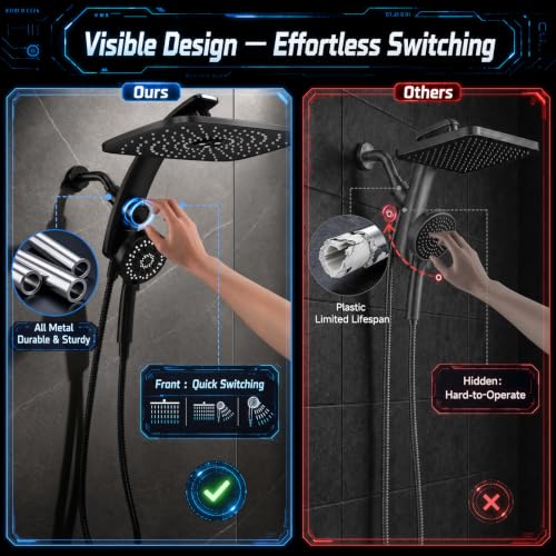 Image of Veken 14 inch Luxurious Shower Head with Handheld,Full Body Coverage,Power Wash | Magnetic Hand Held,Best Dual Rain Shower Heads Combo,Large Rainfall,Double Detachable Showerhead,Ducha Para Bano,Matte Black