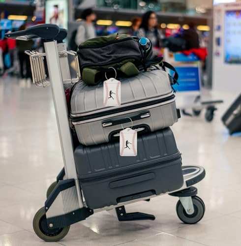 2 Pcs PU Leather Travel Name ID Tags - Baseball Luggage Tags with Full-Width Design, Stainless Steel Loop, Address Card for Luggage4