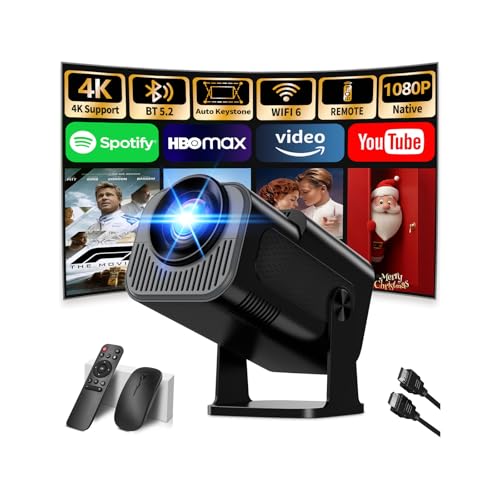 Image of [Projector 2026 Upgraded] Mini Projector Support 4K 1080P Auto Keystone 270°Rotatable with WiFi 6 and Bluetooth 5.2 Projector Portable Compatibile with HDMI/TV Stick/Memory Stick/Laptop,Black