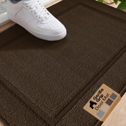 Image of GORILLA GRIP Indoor Door Mat, Rubber Backing Entry Rug 29x17, Brown