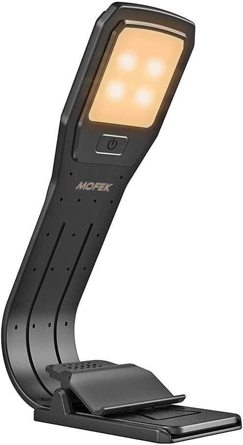 LED Book Light, Mofek USB Rechargeable Reading Lamp, 4-Level Brightness(Warm), Eye Protection Clip On Reading Light for Night Reading