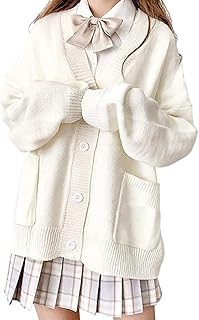 2022年新カーディガン レディース スクールカーディガン Vネック ニット セーター 通学 通勤 暖かい 無地 カジュアル レデイースカーディガン ニット ラウンドネック 長袖 トップス学生服 高校生 学園風 スクールカーディガン セーター 女子 制服 学生 ニット レディース スクールセーター 学生服 高校生 アウター 前開き 防寒 (white,S)