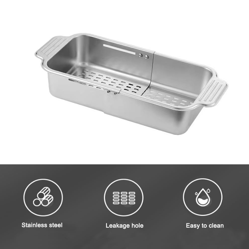 Scolapasta estensibile e retrattile, in acciaio inox, per scolare pasta, verdure, frutta (34,2 cm)