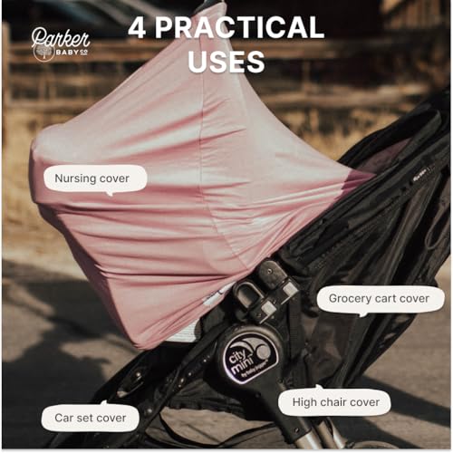 Image of Parker Baby Co. 4 in 1 Car Seat Cover for Girls and Boys - Stretchy Carseat Canopy, Nursing Cover, Grocery Cart Cover, High Chair Cover - Lily