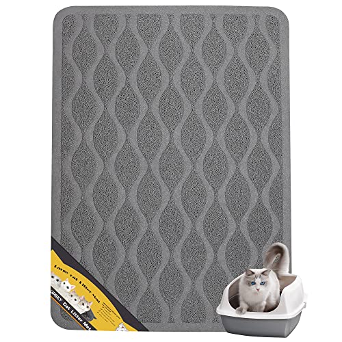 UPSKY Cat Litter Mat, Large Cat Litter Trapping Mat Scatter Control Goes Under Litter Box Mat, Multi-Use Waterproof & non-Slip kitty Litter Mat, Pet Feeding Mat, Door Mat. (35" x 23")