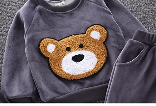 Image of Bold N Elegant Cotton Blend Cute Cartoon Bear Graphics Winter Warm Sweatshirt Hood Jacket And Jogger Pant 3 Pc Layering Clothing Set For Infant Toddler Kids