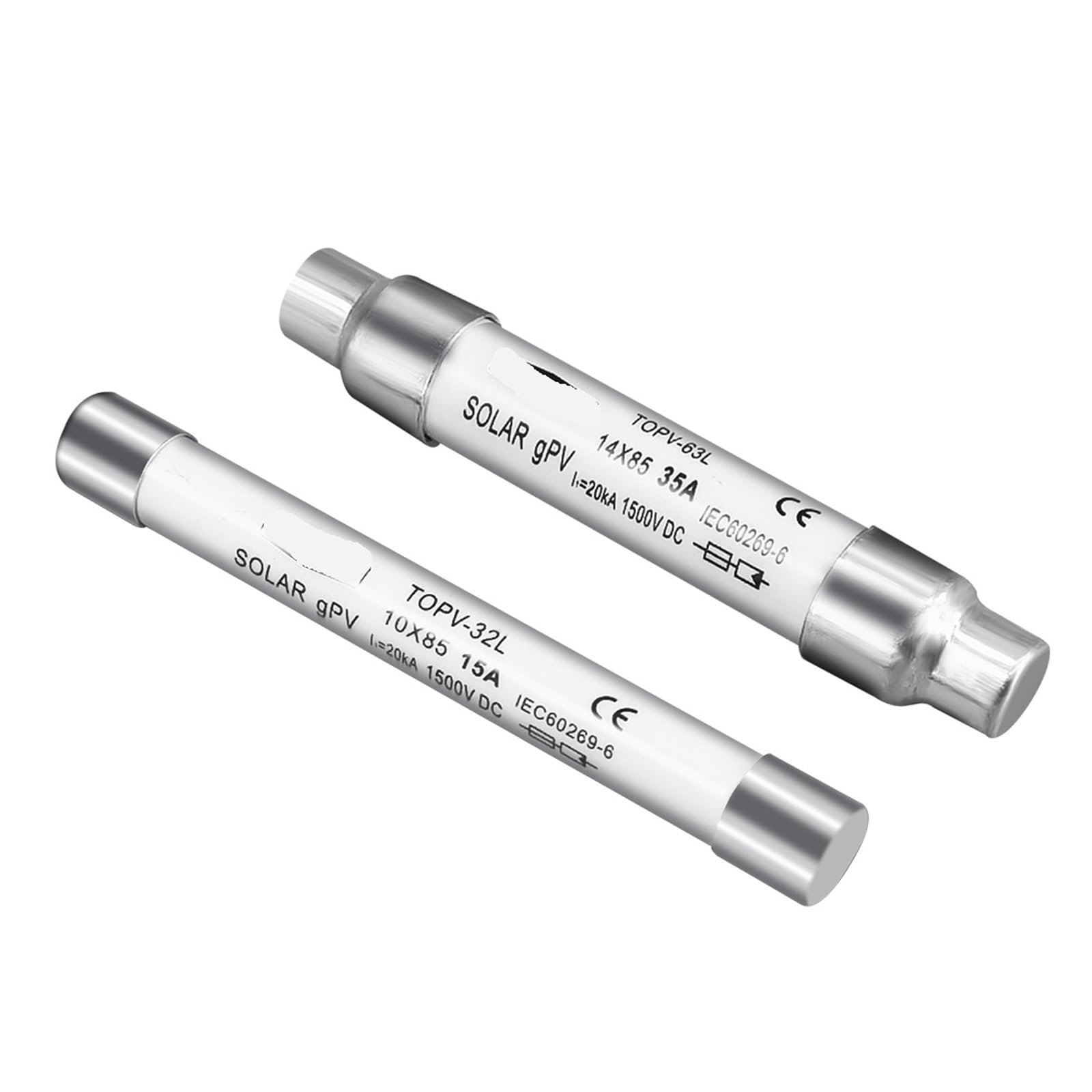 Bezpiecznik fotowoltaiczny 1500 V DC Wysokie napięcie 2A 3A 4A 10 A 15 A 20 A 25A 30A 35A 40A 50A 1 szt. (10 x 85 mm 20A, 1500 V 10 x 85 mm M)