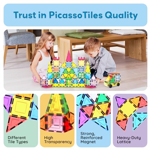 PicassoTiles 101 Piece Magnetic Tile Building Blocks Set with Durable Storage Bag STEM Educational Construction Magnet Toy Kit for Toddlers Preschool Kids Boys Girls Age 3 Plus Indoor Learning PT06 - Image 8