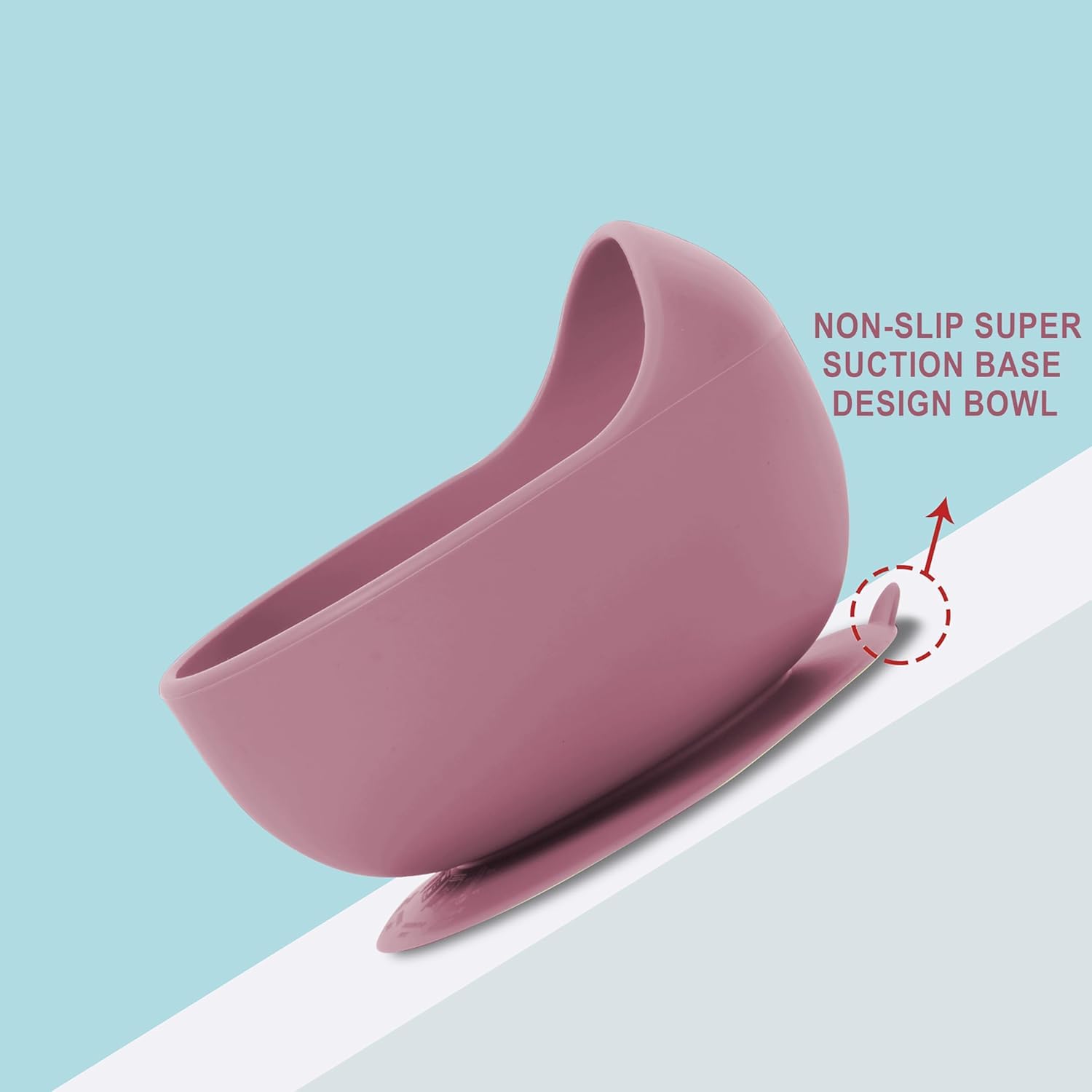Xacton Baby Feeding Curved Dish   & Spoon I Silicone Unbreakable Non-Slip Suction Base Design I BPA Free, Dishwasher, Freezer & Microwave Safe I Feeding Kit for Infants & Toddler (Wine Red) - Image 3 thumbnail