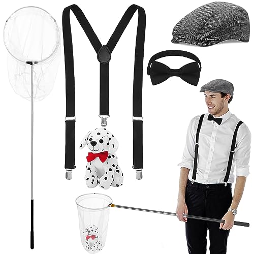 Mepase 5 Pcs Halloween Dog Control Officer Costume Kit Dalmatian Dog Costume for Men Adult Couple Halloween Cosplay Party(Classic Style)