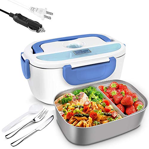 Elektrische Lunch-Heizbox, 3-in-1 Mahlzeiten-Heizbox, geeignet für Auto/Zuhause/Büro/Picknick 110 V 12 V 24 V, 1,5 l abnehmbarer Edelstahlbehälter, inklusive 1 Gabel kostenlos (blau) Cover