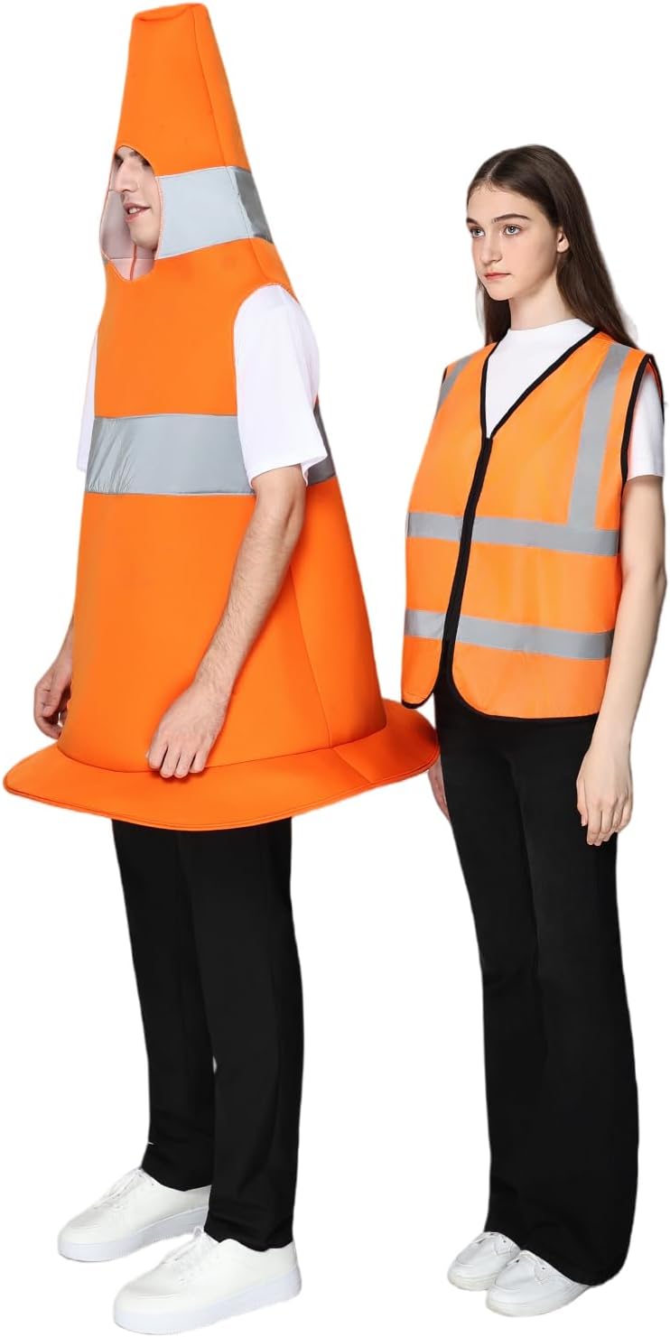 EraSpooky Unisex Adult Traffic Cone Costume Orange Construction Cone Jumpsuit Reflective Safety Vest 2 Pc Halloween Couples Costume One Size Set - Image 6