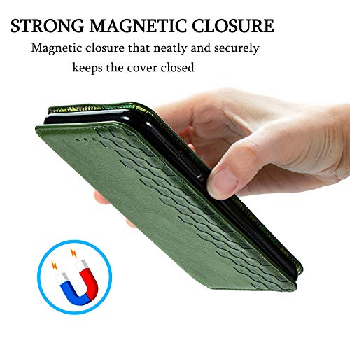 Zyzx Lg Velvet 5G Wallet Phone Case, Lg G9 Thinq 3D Embossing Plaid W/Kickstand Function Pu Leather Flip Case Id Credit Cards Pocket Shockproof Magnetic Closure Cover For Lg Velvet 5G Dx Green #TOP5