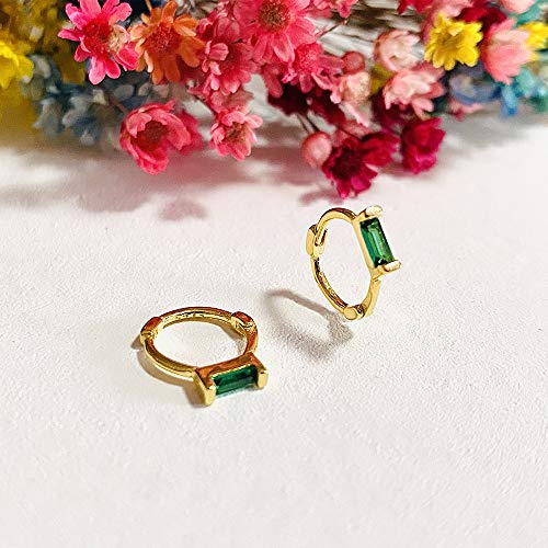 Hmydph 925 Sterling Silver Gold Huggie Earrings, Small Cuff Green Cz Gold Plated Cartilage Hoop Earrings For Women Girls Hypoallergenic Fashion Gift #TOP4