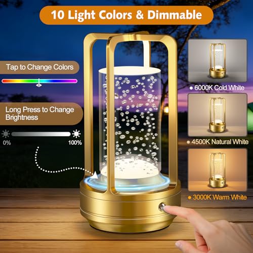 Image of Portable Table Lamp for Outdoor Indoor: Cordless Rechargeable Desk Lamp with 10 Colors - Shower Lamp with Stepless Dimmable - Metal Battery Operated Lantern Light for Bedroom /Bar /Coffee Shop /Camping