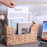 Woven Hanging Magazine Holder Water Hyacinth Storage Basket Wall Mounted Wicker Organizer Boho Modern Farmhouse Book Rack with Handle File Newspaper Mail Holder for Home Office - Image 5