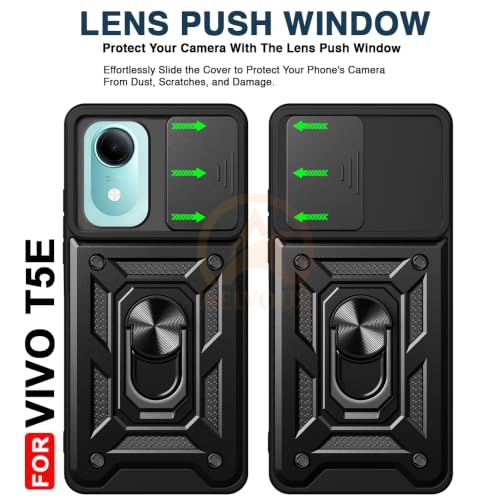 Image of Armor Bumper Back Cover Case for Vivo T5E Rotating Camera Cover, Ring Holder & Kickstand | Heavy Duty & 360 Degree Protection Back Cover for Vivo T5E (Black)