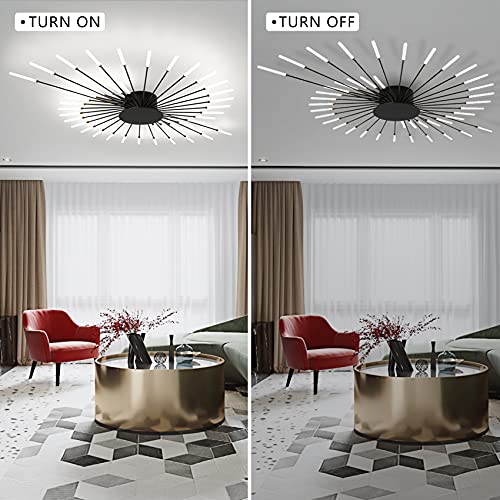 Dzzit Modern Ceiling Light, Easy To Install, Flush Mount Ceiling Lamp Acrylic Lampshade Chandelier, For Children's Room, Bedroom, Living Room, 4000K Neutral Flower Shape Light (Black, 42 Heads) #TOP5