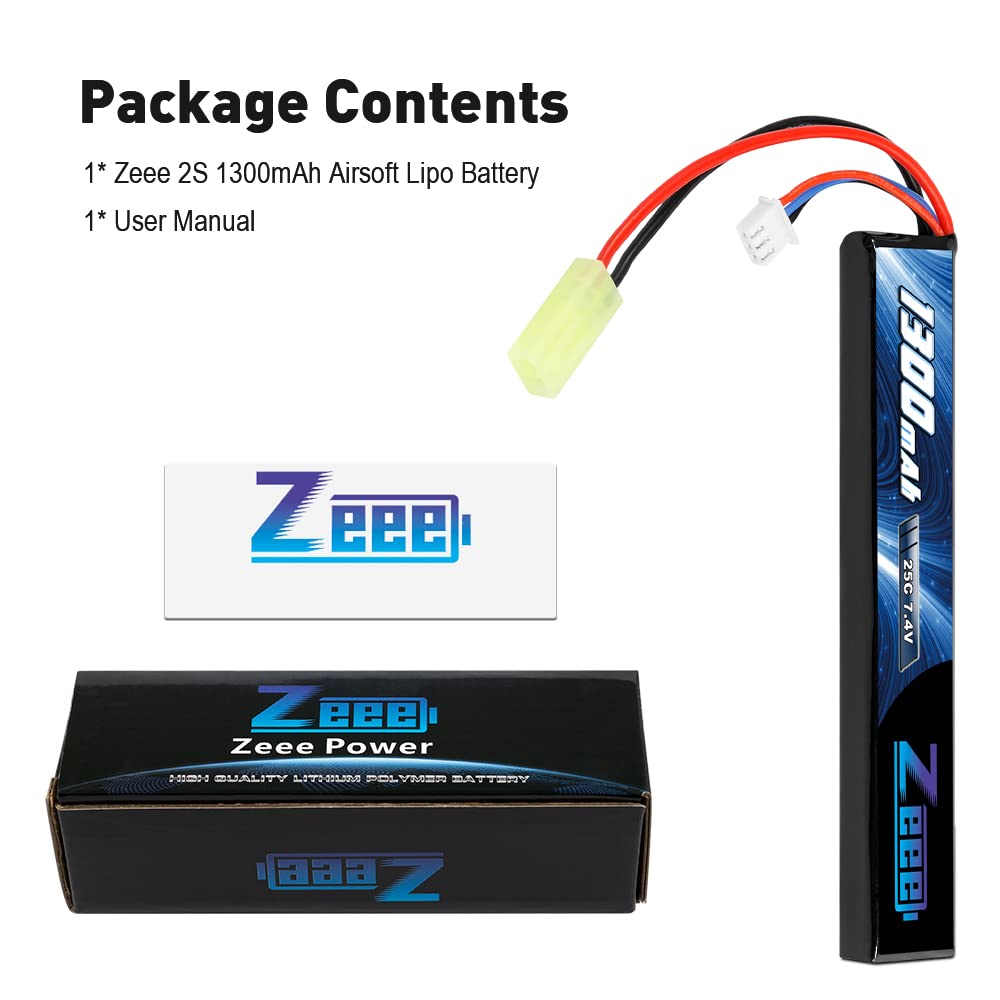 Zeee 2S Lipo Batteria 7.4V 25C 1300mAh Batteria Lipo tipo Stick per Modelli Airsoft