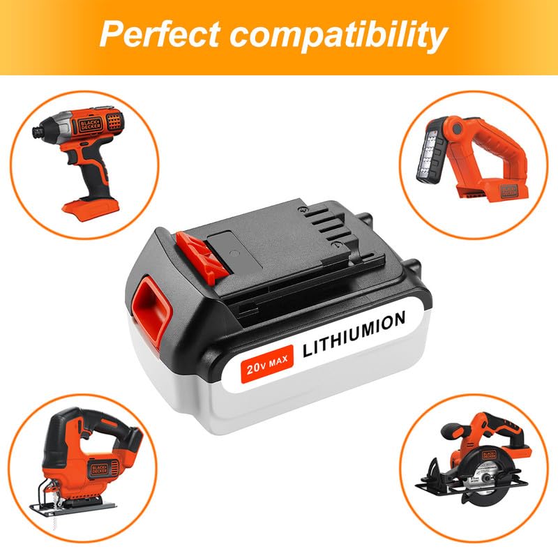 Profesjonalna bateria zamienna do Black and Decker LBXR20 LBXR20-OPE LB20 LBX20 LBX4020 LB2X4020-0PE (20 V, 4,0 Ah, 80 Wh, 5000 mAh) 2 szt