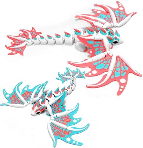 2 Pack Articulated 3D Printed Dragon with Wings Toy