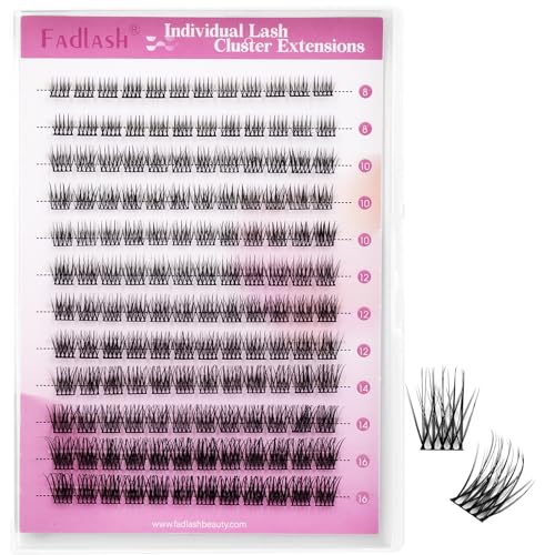 FADLASH Lash Clusters Natural Eyelash Clusters DIY D Curl 8-16mm Cluster Eyelash Extensions with Soft Thin Band Reusable Individual Lashes for Self Use (R021, 8-16mm)