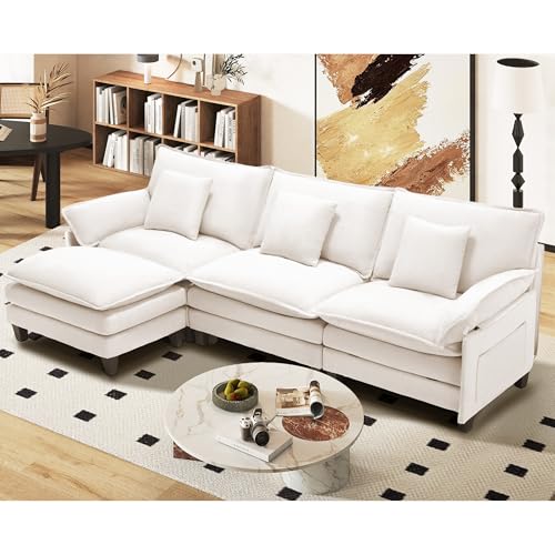 Comfy Cloud Couch with Movable Ottoman, Modular...